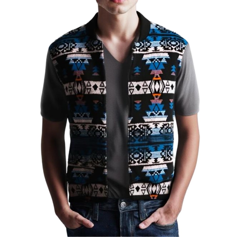 Powder River Outfitters Mens Wool Blend Tribal Native Print Blue Gray Blue